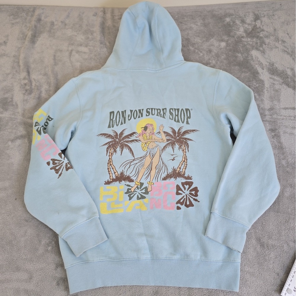 Billabong Ron Jon Sweat Shirt Mens Small Light Blue Hula Girl Graphic Surfer